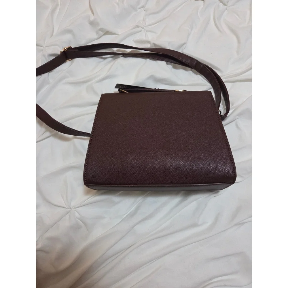 Badgley Mischka New York Burgundy Saffiano Crossbody Bag Gold Hardware NWT
